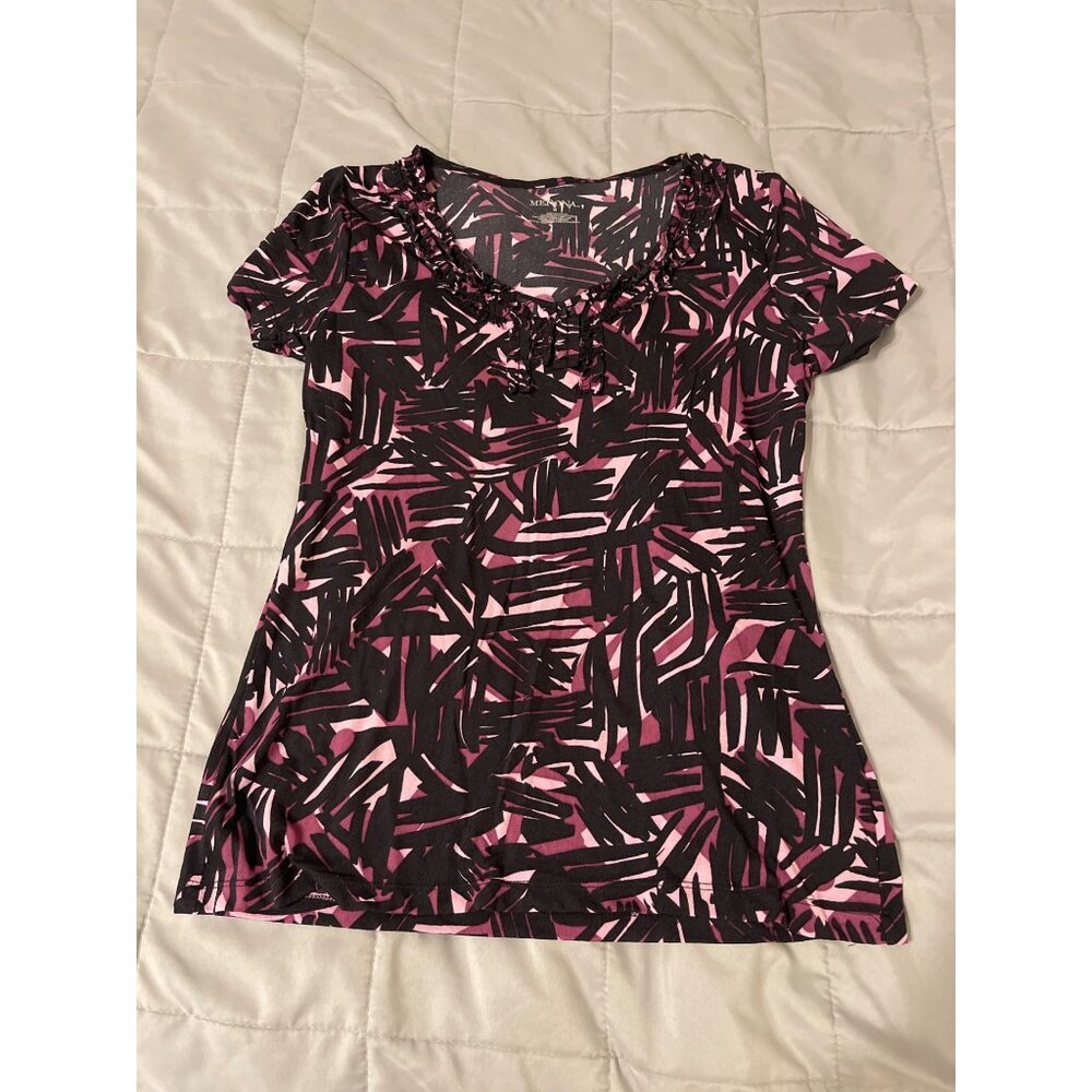 Merona Womens Abstract Pink & Black Short-Sleeve Top M
